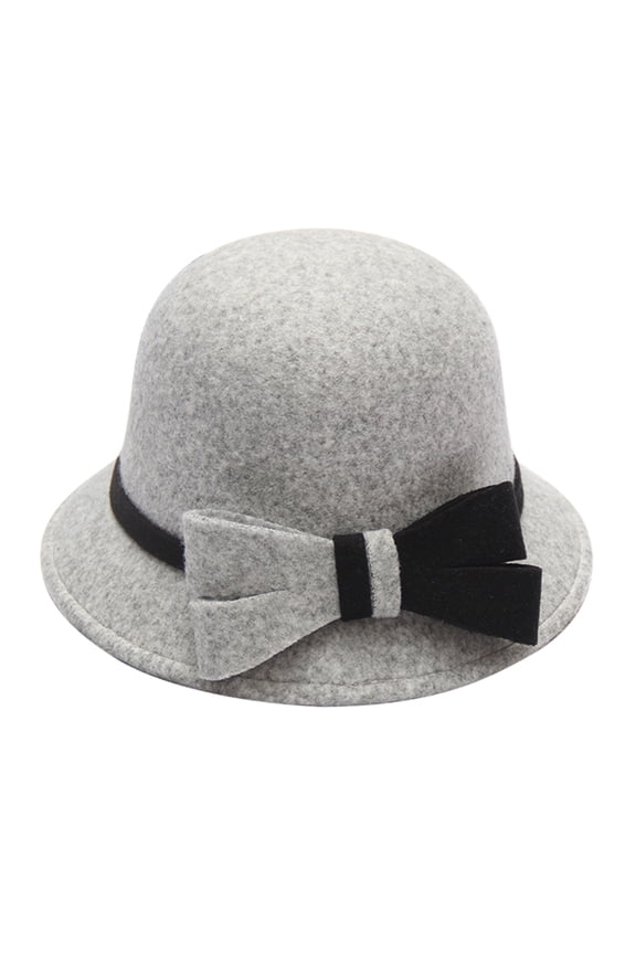 1PC Hat Gray Women'S Autumn And Winter Bow Knot Round Top Casual Fisherman'S Basin Cap Small Bowler Hat