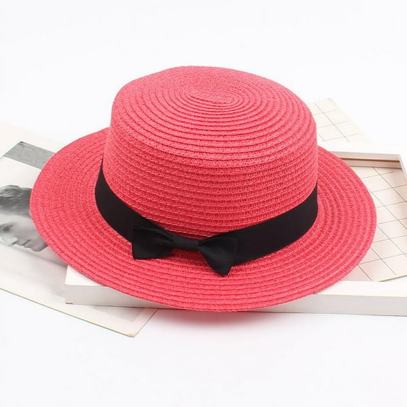 1PC Hat Red Straw Ladies Women's Summer Solid Hat Top Sun Visor Sun Straw Beach Hat