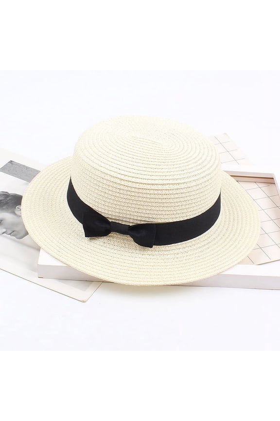 1PC Hat White Straw Ladies Women's Summer Solid Hat Top Sun Visor Sun Straw Beach Hat