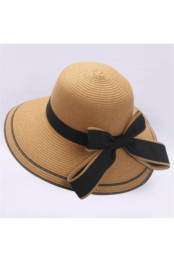 1PC Hat Yellow Straw Floppy Foldable Ladies Women Bow Straw Beach Sun Summer Hat Wide Brim