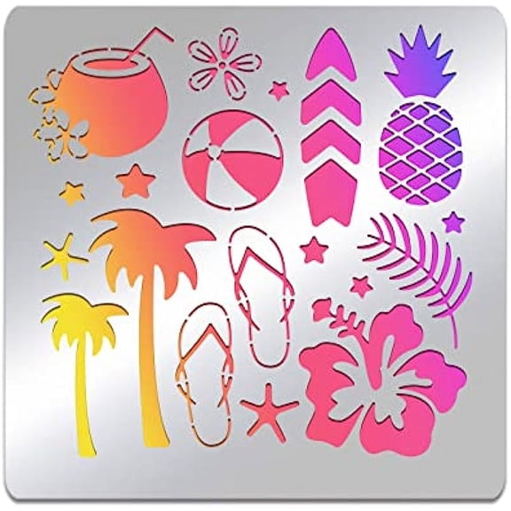 1PC Hawaii Theme Stainless Steel Stencil Template Summer Coconut Beach Ball Journal Stencils