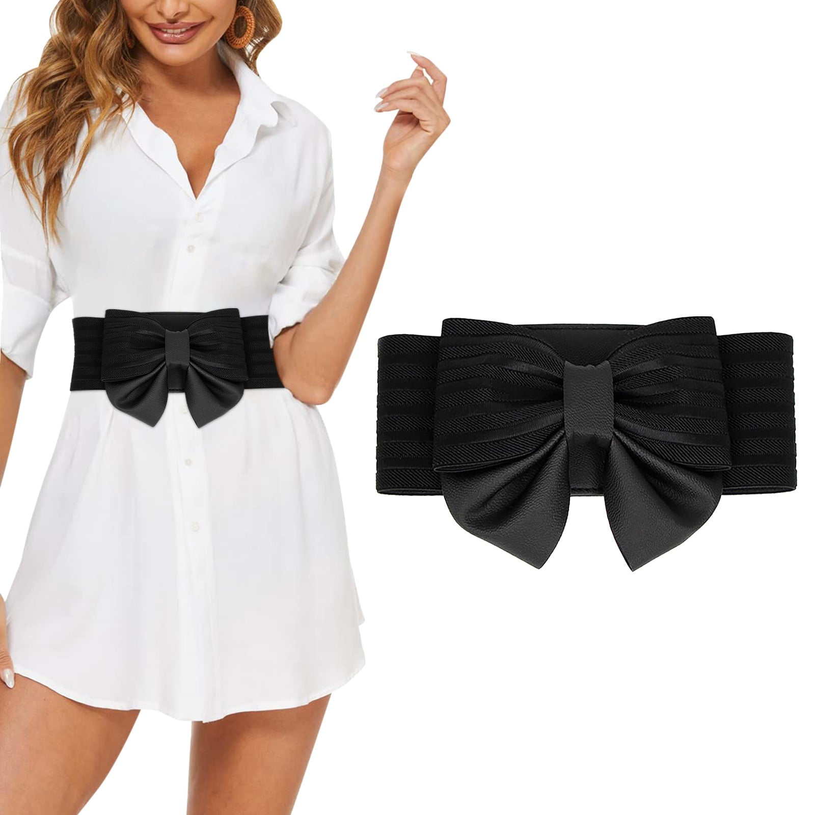 1PC Headwear Black Women Cute Bow Wide Elastic Waist Belt Adorable