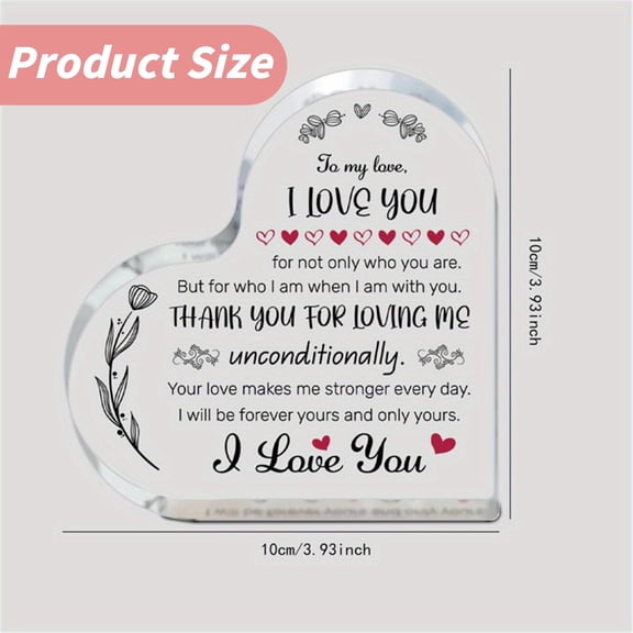 1PC Heart-Shaped Acrylic Decor Plaque, Romantic Saying Gift for Lovers, Romantic Quote, Valentine's Day/Birthday Gift for Boyfriend Girlfriend Wife Husband