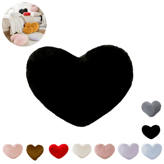 1PC Heart‑Shaped Throw Pillow, 30cm Soft Filled Heart Cushion, Decorative Plush Heart Pillow for Sofa Home Decor, Black