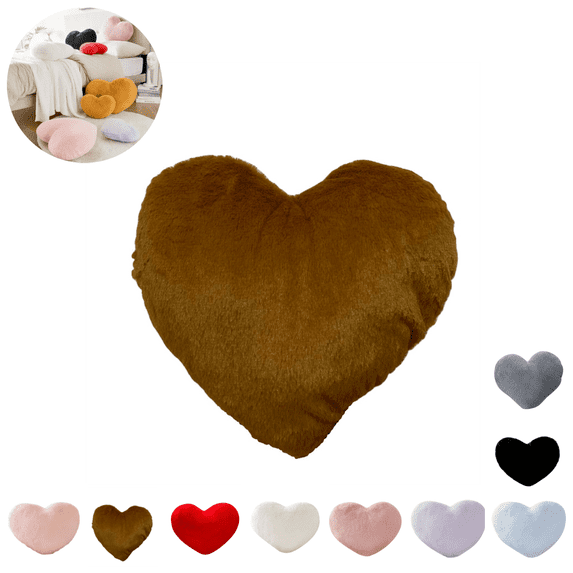 1PC Heart‑Shaped Throw Pillow, 30cm Soft Filled Heart Cushion, Decorative Plush Heart Pillow for Sofa Home Decor, Light Brown