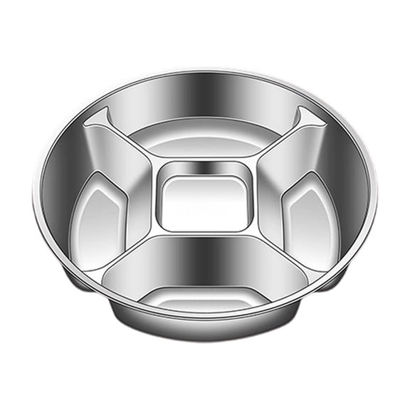 1PC Heavy-duty Stainless Steel Divided Plates, Unbreakable 5-sectional Round Metal Serving Tray for Portion Control/Food Prep/Snack, 8.9"