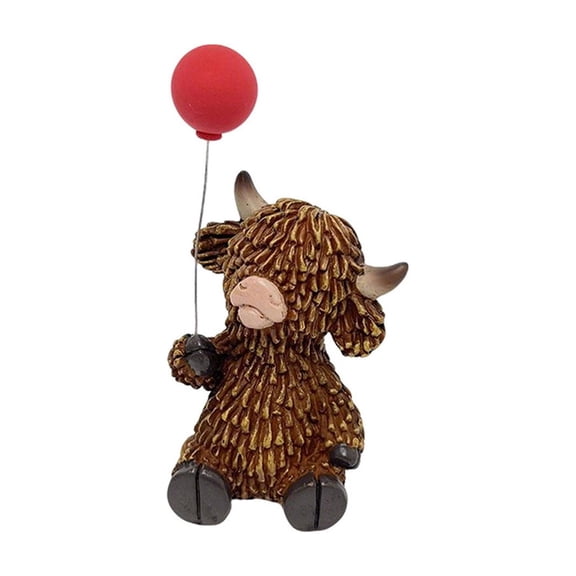 1PC Highland Cow Resin Figurine with Balloon, Cute Cow Statue for Valentine‘s Day Home Decor, Desk, Shelf, and Tiered Tray Valentines Decorations