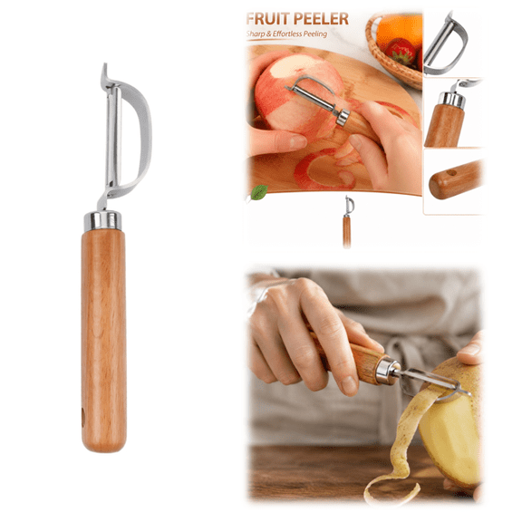 1PC Hot Deal! Curved Peeler with Premium Rosewood Handle, Ergonomic Comfortable Grip Fruit And Veggie Peeler, Durable Stainless Steel Blade Kitchen Peeler For Daily Cooking