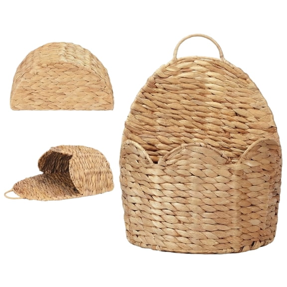 1PC Hot Deal! Water Hyacinth Scalloped Hanging Basket – Wall & Door Organizer with Loop Handle, Front-Entry Mail/Floral Holder, Wicker Wall Décor, Handwoven in Vietnam, Natural Woven Storage Bin