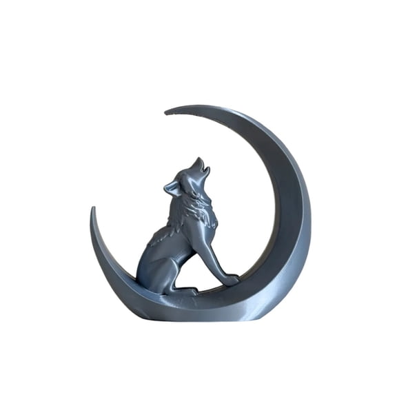 1PC Howling Wolf and Moon Sculpture 3D Printing