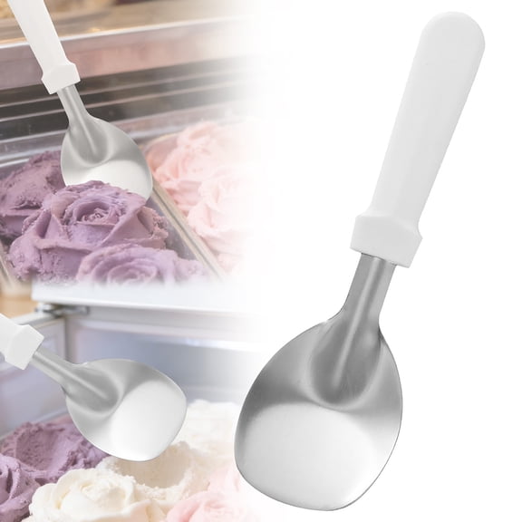 1PC Stainless Steel Ice Cream Spade with Ergonomic White Handle, Flat Scoop for Hard Frozen Desserts, Butter Cutter, and Kitchen Use