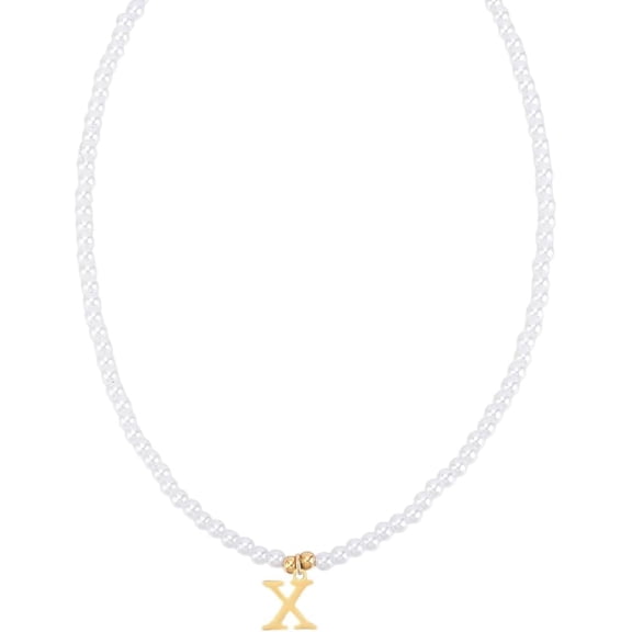 1PC Imitation Pearl Initial Necklace for Women 16"with 2"extender Golden Dainty Stainless Steel Letter A-Z Pendant Name Necklace for Women Trendy White DIY