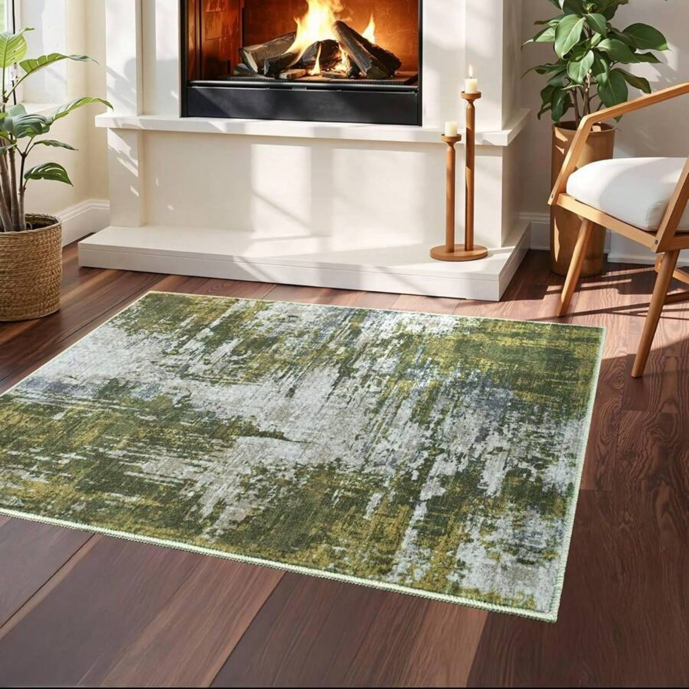 Front View Boho Rug 1PC Indoor Area Rug - Modern Abstract Boho Vintage Style, Machine ...