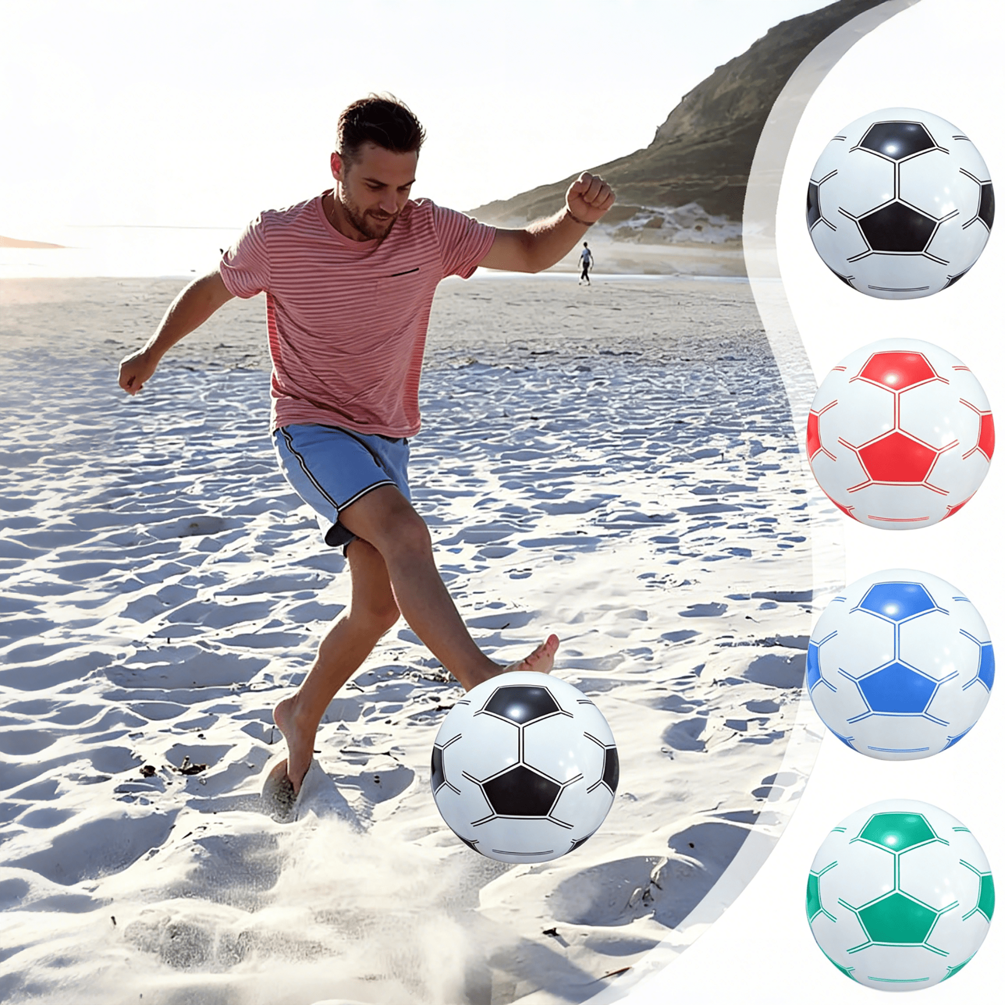 1PC Inflatable Beach Soccer Ball, 10.63" Blow-Up Football, Easy to Inflate, for Swimming Pool & Beach,