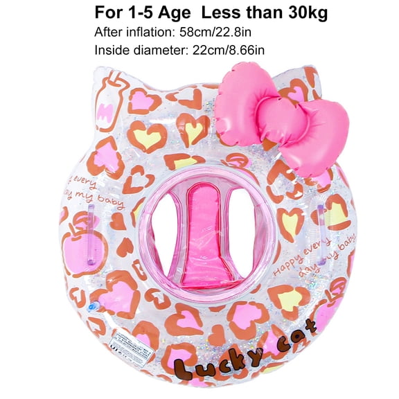 1PC Inflatable Cat Swim Ring Transparent Glitter Pool Floats with Bow Heart Pattern Pool Tube for Summer Beach Party