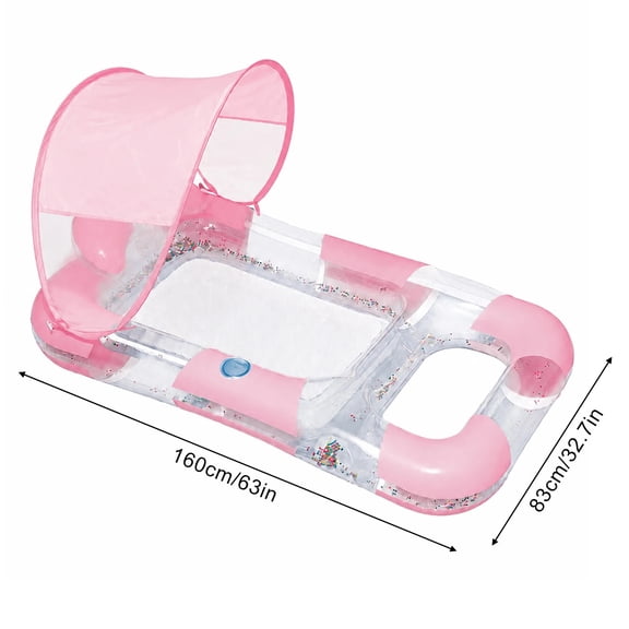 1PC Inflatable Double Pool Float with Canopy Sunshade, Lounger Water Hammock Transparent Confetti Mesh Bed Lounge Raft
