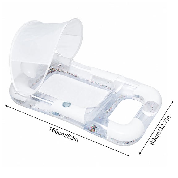 1PC Inflatable Pool Float with Canopy Sunshade, Lounge Raft Mesh Bed Cup Holder, Transparent Water Hammock Summer Pool Lounger
