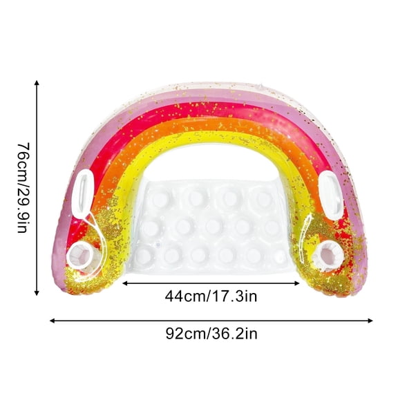 1PC Inflatable Rainbow Pool Float Chair with Cup Holders, Glitter Swim Ring Seat, Water Lounge Float for Beach Pool