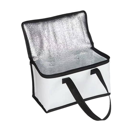 1PC Insulated Reusable Grocery Bag, 11x5.5x6.7 inches Collapsible Cooler Bag for Groceries, Heavy Duty Large Insulated Bag with Zipper for Car Travel Camping Picnic (White)