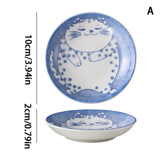 1PC Japanese Style Ceramic Dessert Sauce Dish Tableware Creative Cute Cartoon Lucky Cat Pattern Water Drop Shape Fruit  Plates
