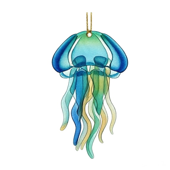 1PC Jellyfish Christmas Tree Ornament, 2D Coastal Funny Christmas Hanging Ornament, Acrylic Coastal Christmas Tree Hanging Decor