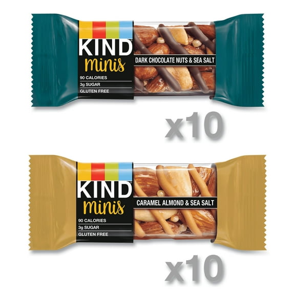 1PC KIND Minis, Dark Chocolate Nuts and Sea Salt/Caramel Almond and Sea Salt, 0.7 oz, 20/Pack