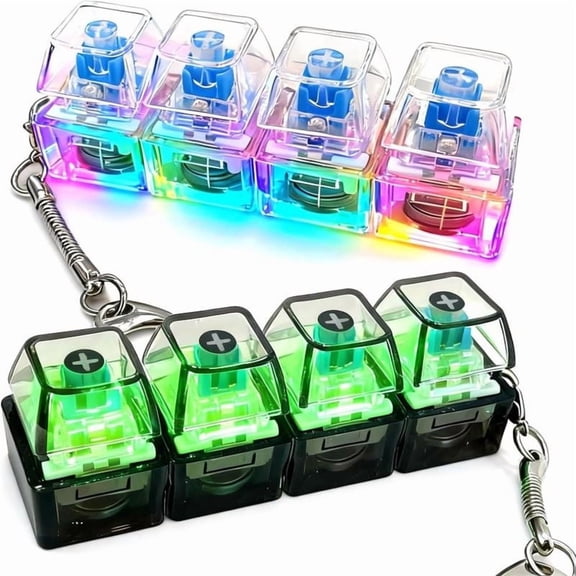 1PC Keyboard Stress Relief Toy, 4-key Backlit Mechanical Keyboard Clicker Keychain Portable Fidget Toy