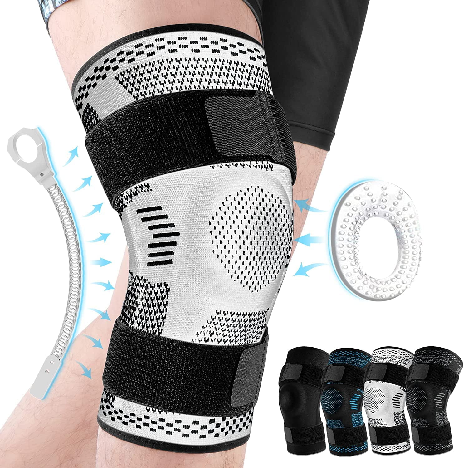 1PC Knee Brace Support Compression Sleeve with Side Stabilizers and