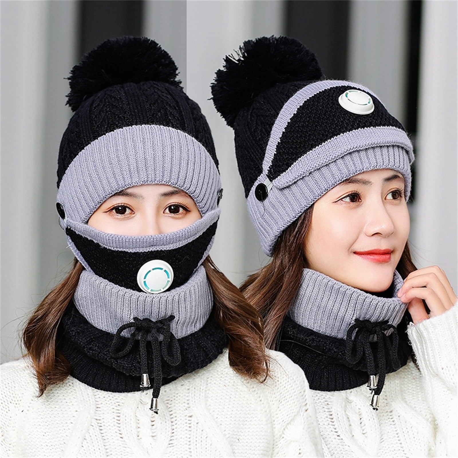 Black Winter Hat + Face Mask + Scarf Winter Never Cold Again Hooded Mask Scarf – Sync Equestrian main image 3