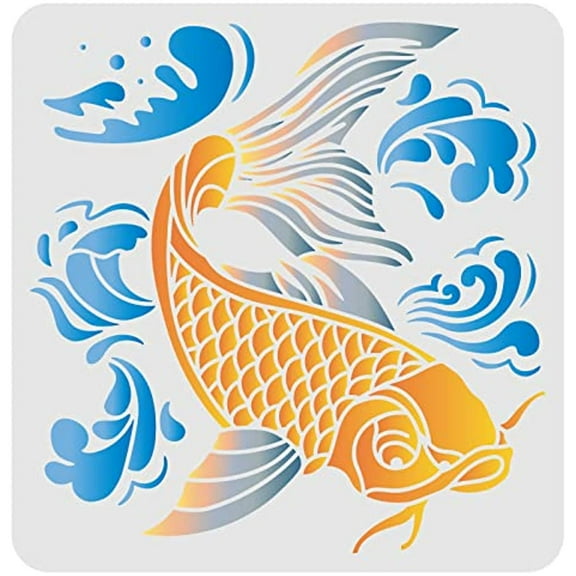Large Plastic Reusable Drawing Painting Stencils Templates for Painting on Scrapbook Fabric Tiles Floor Furniture Wood Square Fish Pattern 300x300mm