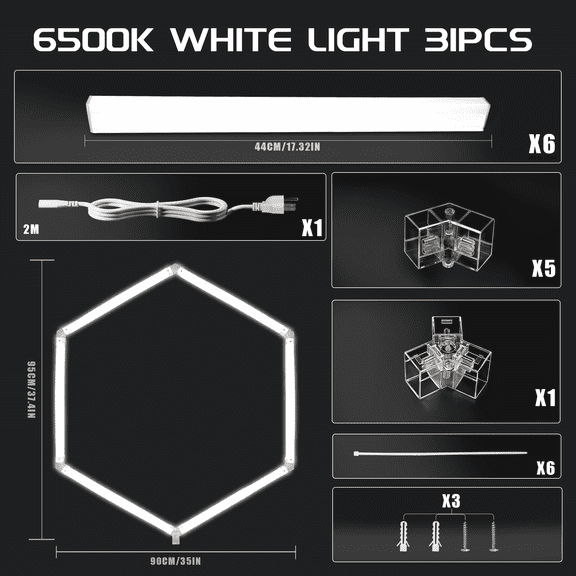 1Hexagon-6Pack LED Garage Lights, Large Panel 6500K Ultra Bright Ceiling Light for Garage, Workshop & Industrial Lighting, Car Detailing Shop,Bright Ceiling Lights, Basement, Gym,Durable