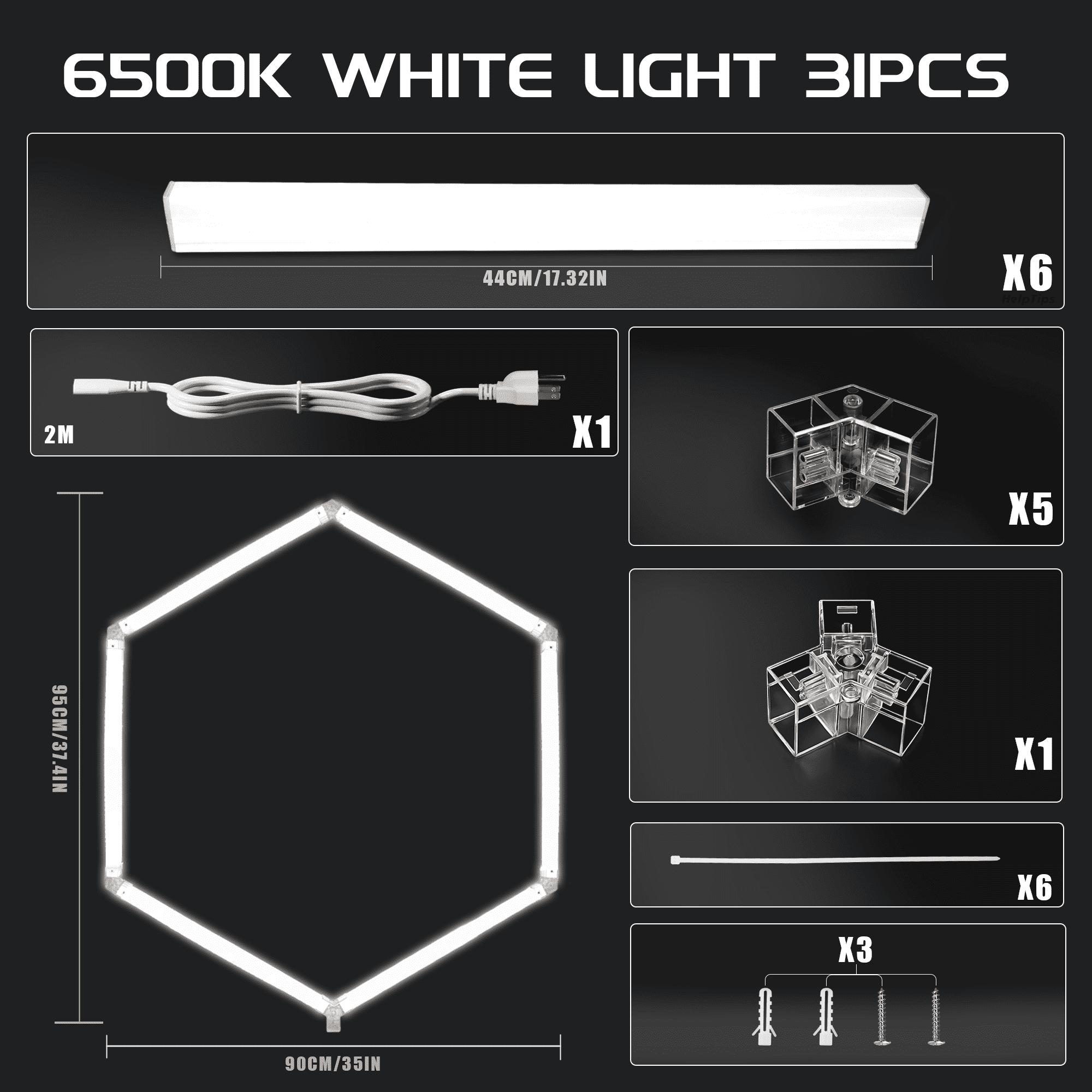 1Hexagon-6Pack LED Garage Lights, Large Panel 6500K Ultra Bright Ceiling Light for Garage, Workshop & Industrial Lighting, Car Detailing Shop,Bright Ceiling Lights, Basement, Gym,Durable