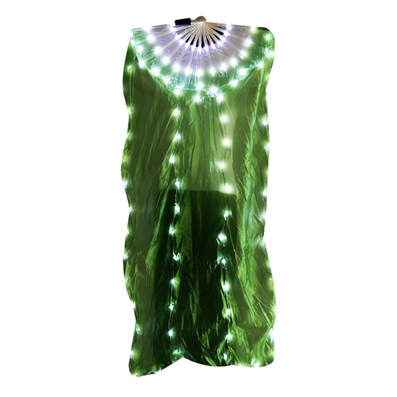 1PC LED Light Up Belly Dance Fan Polyester Silk Illuminated Long Fan for Festivals and Celebration