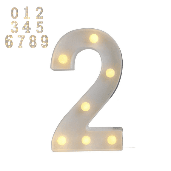 1PC LED Number Sign Light, Battery‑Operated Digital Lamp, Warm Light Table Decor for Birthday Party Event, Without battery, Number 2