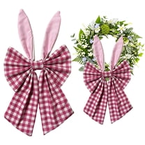 1PC Large Easter Plaid Bow with Bunny Ears, 7.8 X 15.7 Inches Bow for Wreaths Gifts Tree Topper Gift Baskets Ornament Decorations, Spring Party Favor for Easter Day