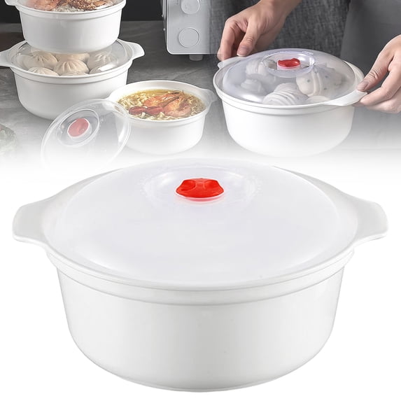 1PC Large Microwave-Safe Soup Bowl with Vented Lid, Steamer for Reheating Rice & Soup, Dishwasher Safe Microwave Cookware with Handles for Kitchen & Dorm