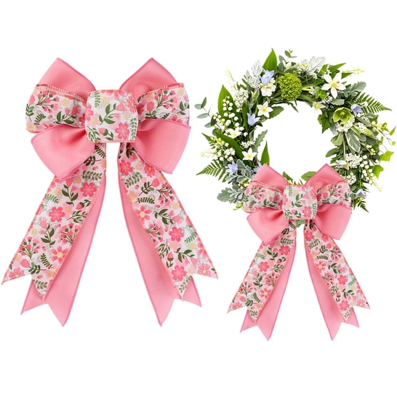 1PC Large Spring Bows for Wreath, Easter Wildflower Bow for Front Door, Flower Farmhouse Wreath Bows for Party Decor Indoor Outdoor Wall Spring Summer Decoration Supplies Ornament