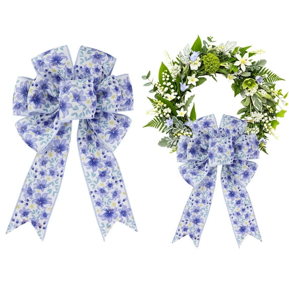 1PC Large Spring Bows for Wreath, Easter Wildflower Bow for Front Door, Flower Farmhouse Wreath Bows for Party Decor Indoor Outdoor Wall Spring Summer Decoration Supplies Ornament