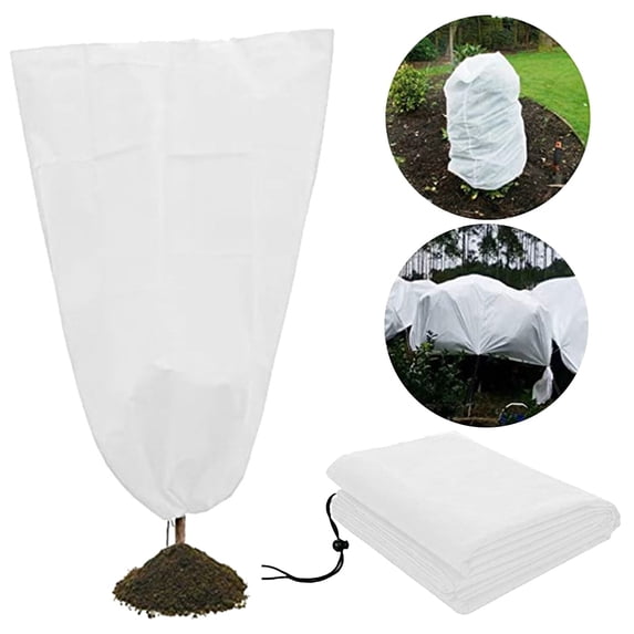 1PC Large Winter Cover - 23.62" x 31.5" White Freeze Protection with Drawstring, Waterproof Shelter Bag for Outdoor Garden & Shrubs