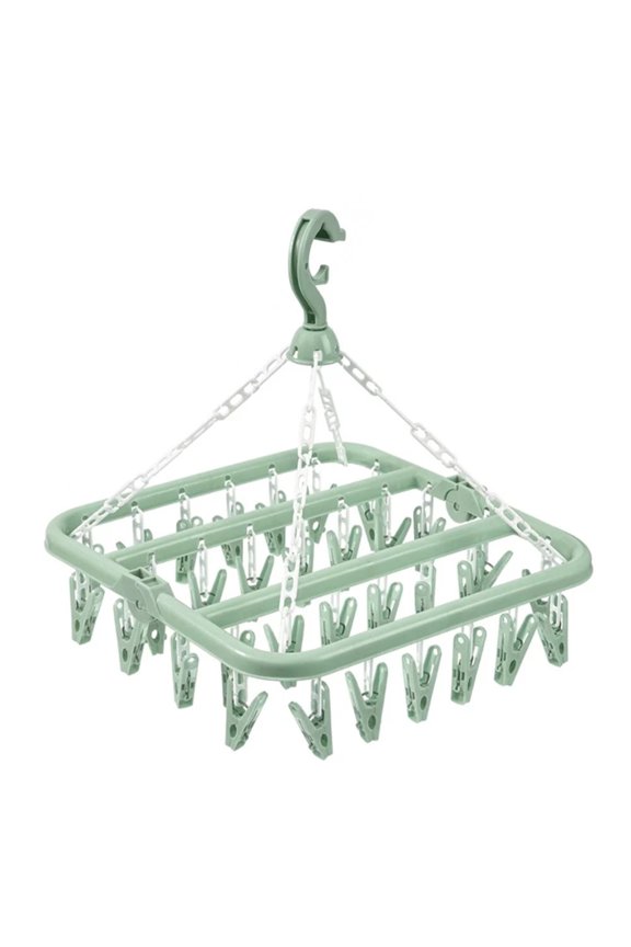 1PC Laundry Hangers with 32 Clips,Clothespin Rack, Foldable Rack, and Rotatable Hook for Drying Socks,Bras,Towel,Underwear,Hat,Scarf,Pants,Baby Clothes,Cloth Diapers,Gloves,Handkerchiefs