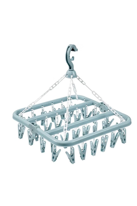1PC Laundry Hangers with 32 Clips,Clothespin Rack, Foldable Rack, and Rotatable Hook for Drying Socks,Bras,Towel,Underwear,Hat,Scarf,Pants,Baby Clothes,Cloth Diapers,Gloves,Handkerchiefs