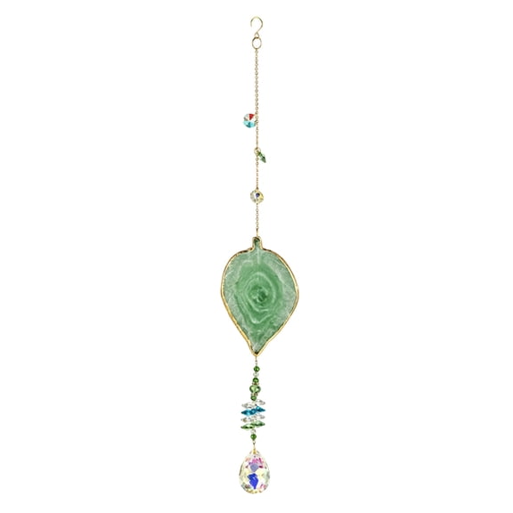 1PC Leaf Crystal Suncatcher, Sun Catcher with Chain Rainbow Maker, Whimsical Stained Glass Decor, Prism Ornament for Window, Car Mirror & Home Decor Green