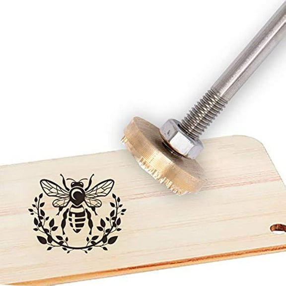 1PC Leather Branding Iron Bees Pattern Brass Branding Iron Stamp for Wood Bake Leather Round Golden About 30mm in Diameter with Long Handle