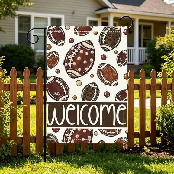 1PC Leopard Print American Football Welcome Garden Flag, Double Sided 2D Printed, Tailgate Yard Decor, Christmas Thanksgiving Gift, No Flagpole