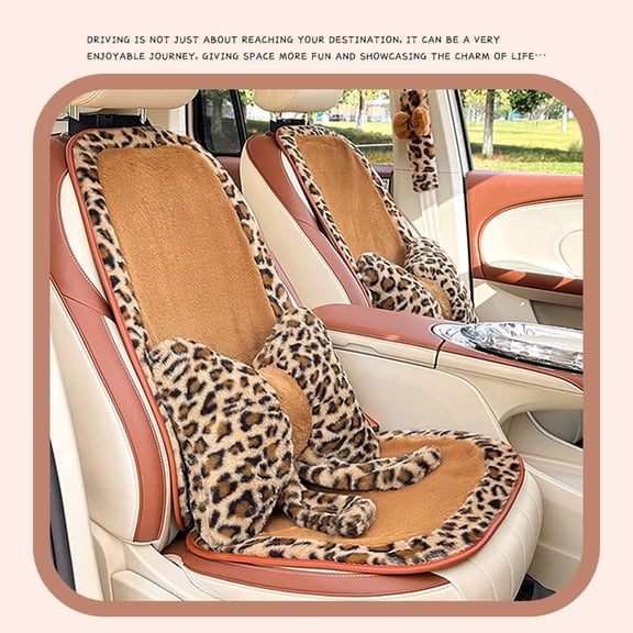 1PC Leopard Print Bow Car Waist Pillow, Comfortable Soft Rest Cushion Universal Car Accessories Neck Pillow for Driving Travelling Office Home Decor