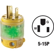 Leviton 515PV-LIT Not Not Available R50-Straight Blade Lighted Plug, 125 V, 15 A, 2 P, 3 W, 1 pack, Yellow