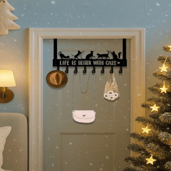 1PC Life Is Better With Cats Metal Over-the-Door Hanger Multi-Purpose Cat Design Hook Rack for Bedroom, Bathroom & Hallway