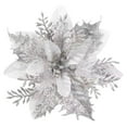thumbnail image 1 of 1PC Light Silver Glitter Poinsettia, 5.1 Inch Artificial Christmas Flower Ornament, Holiday Tree Decoration with Sticks, 1 of 9