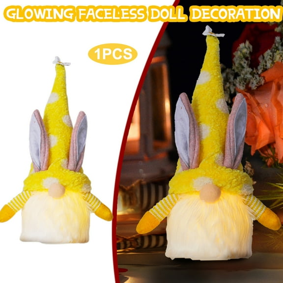 1PC Light-Up Easter Bunny Gnome Figurine, Glowing Easter Gnome Decor & Easter Lights, Illuminated Faceless Elf for Home, Magical Spring Holiday Decorative Doll Happy Easter Decor