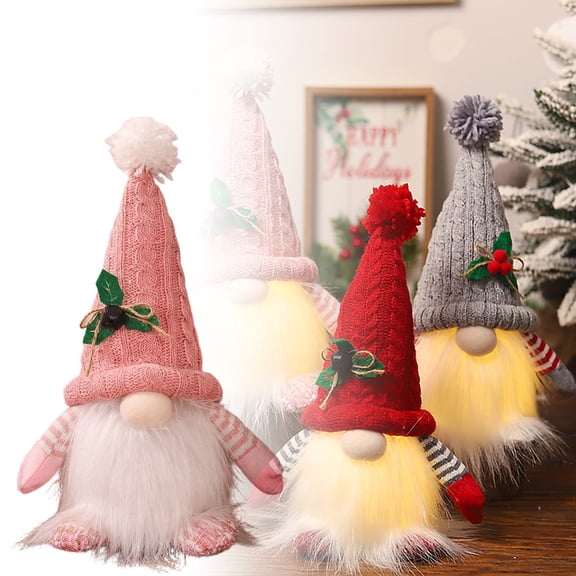 1PC Lighted Christmas 11 Inch Plush Decor, Battery Operated LED with Glowing Light, Swedish Tomte Elf for Holiday Table Party Decorations